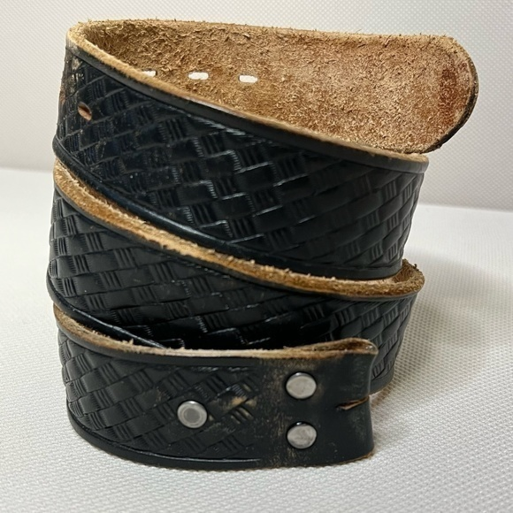 Vintage Black Top‎ Grain Leather Hand tooled Belt - 34